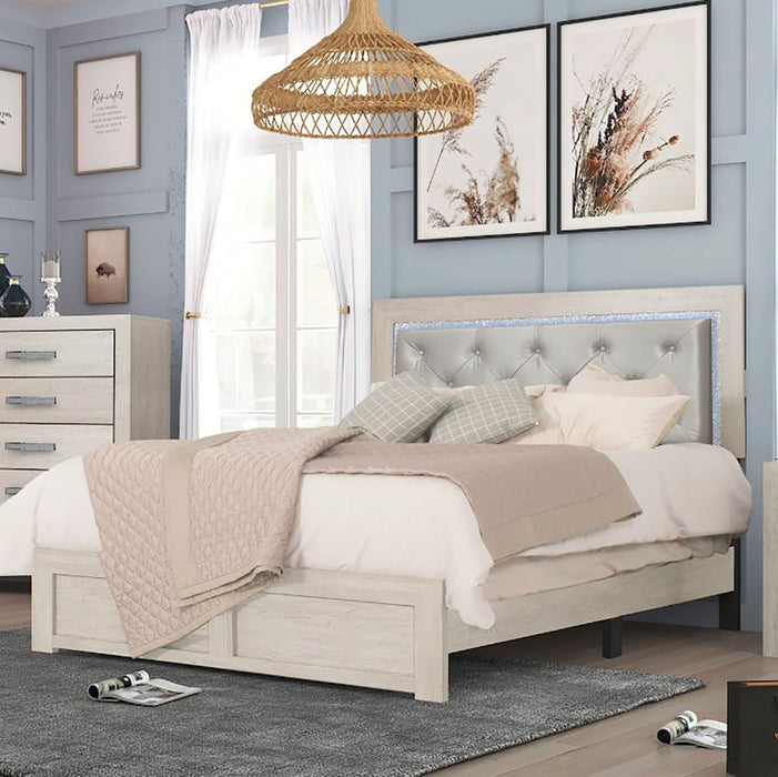 Crown Mark Furniture Jaylen Queen Upholstered Panel Bed in Gray