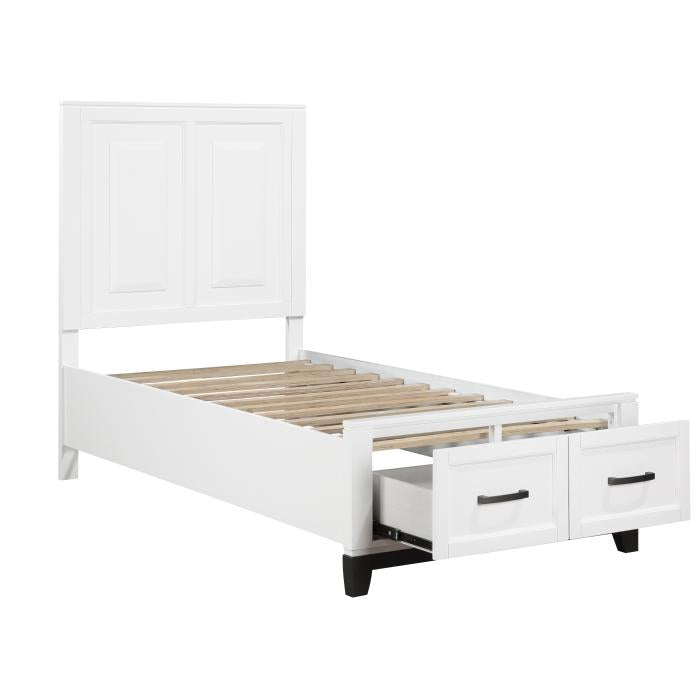 1450WHT-1*-Youth (3) Twin Platform Bed with Footboard Storage