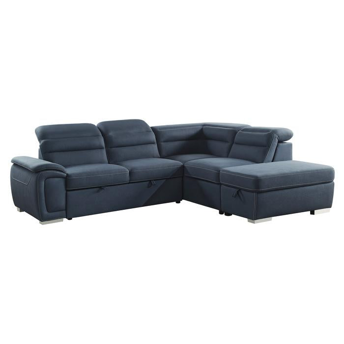 8277NBU* - (3)3-Piece Sectional with Adjustable Headrests, Pull-out Bed and Right Chaise with Storage Ottoman image
