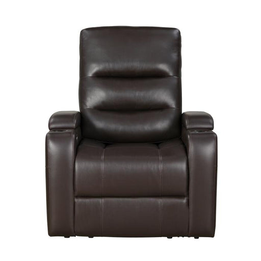 8559BRW-1PWH - Power Reclining Chair with Power Headrest, Receptacle, Cup-Holder Storage Arms and LED Light image