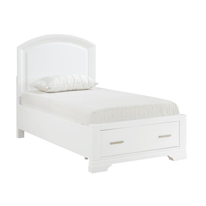 1520WHT-1-Youth (3) Twin Platform Bed with Footboard Storage