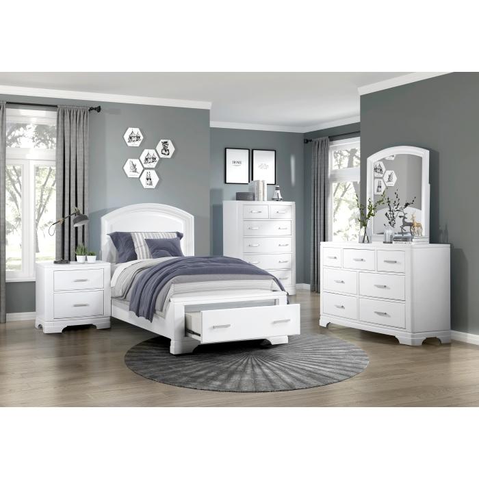 1520WHT-1-Youth (3) Twin Platform Bed with Footboard Storage