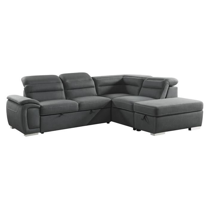 8277NGY - (3)3-Piece Sectional with Adjustable Headrests, Pull-out Bed and Right Chaise with Storage Ottoman image