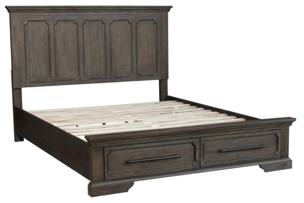 Taulon Queen Platform Bed with Footboard Storage in Dark Oak 5438-1