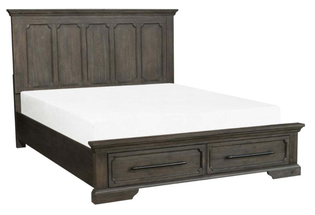 Taulon Queen Platform Bed with Footboard Storage in Dark Oak 5438-1