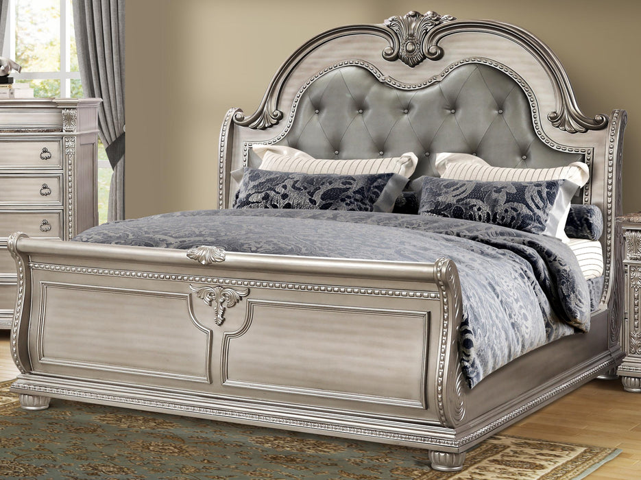 McFerran Home Furnishing B9506 Eastern King Sleigh Bed in Platinum