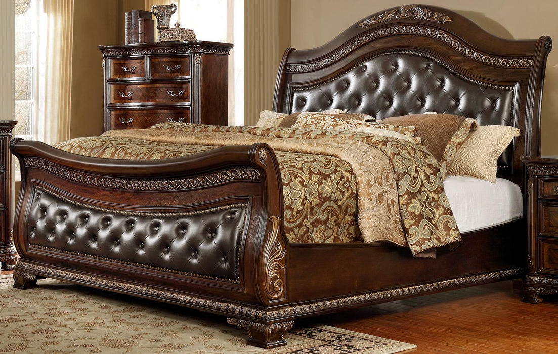 McFerran Home Furnishing B9588 Queen Sleigh Bed in Rich Cherry
