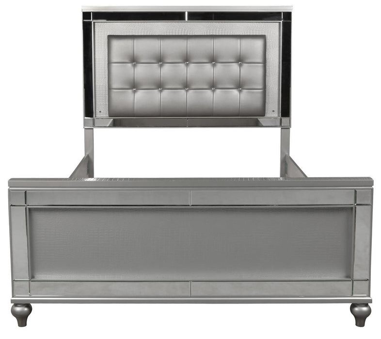 New Classic Furniture Valentino Queen Upholstered Lighted Bed in Silver