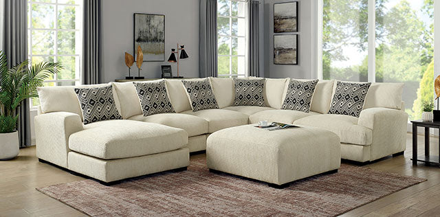 Kaylee U-Sectional w/ Left Chaise + Ottoman Beige
